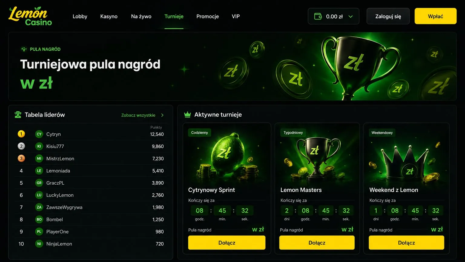 Turnieje i darmowe wejściówki (freeroll bonus Lemon Casino)