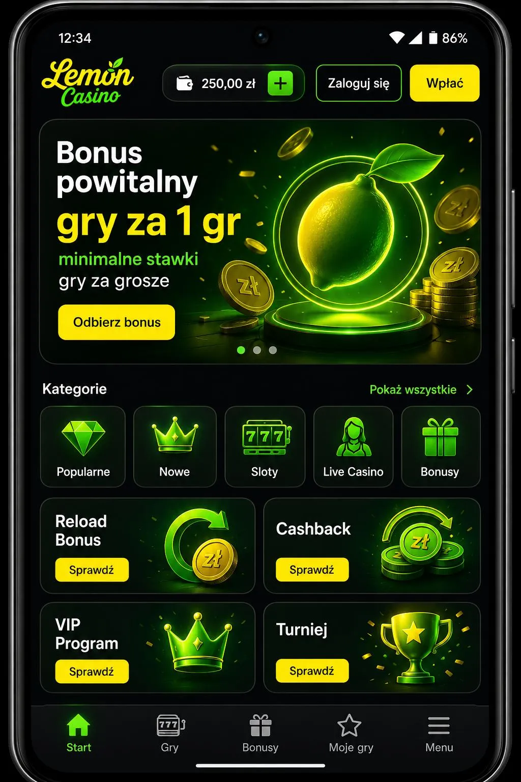 Tanie granie na telefonie: Lemon Casino gry za 1 gr, 5 gr i 10 gr