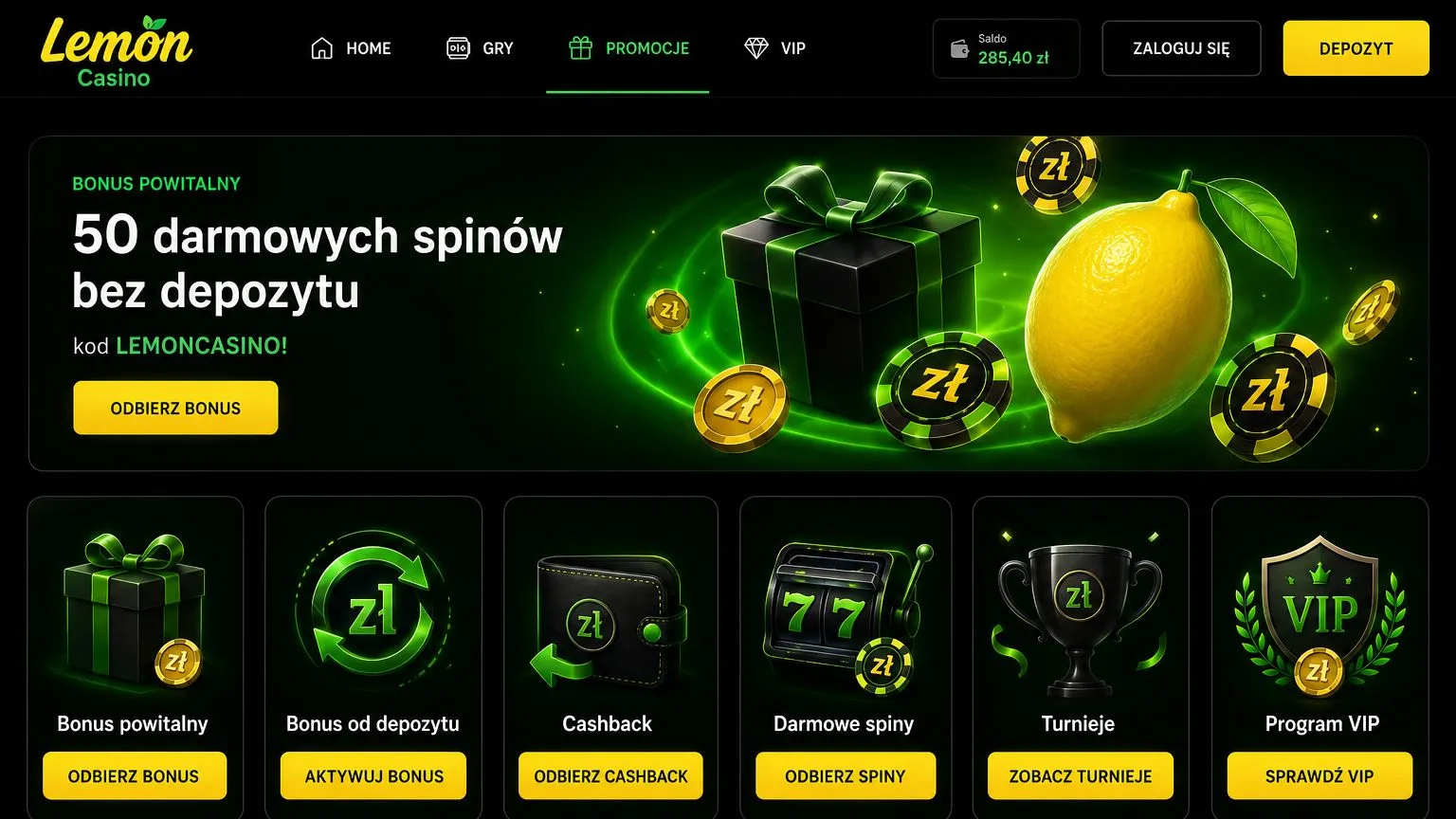 Lemon Casino kod promocyjny 2026 – odbierz darmowe spiny na start